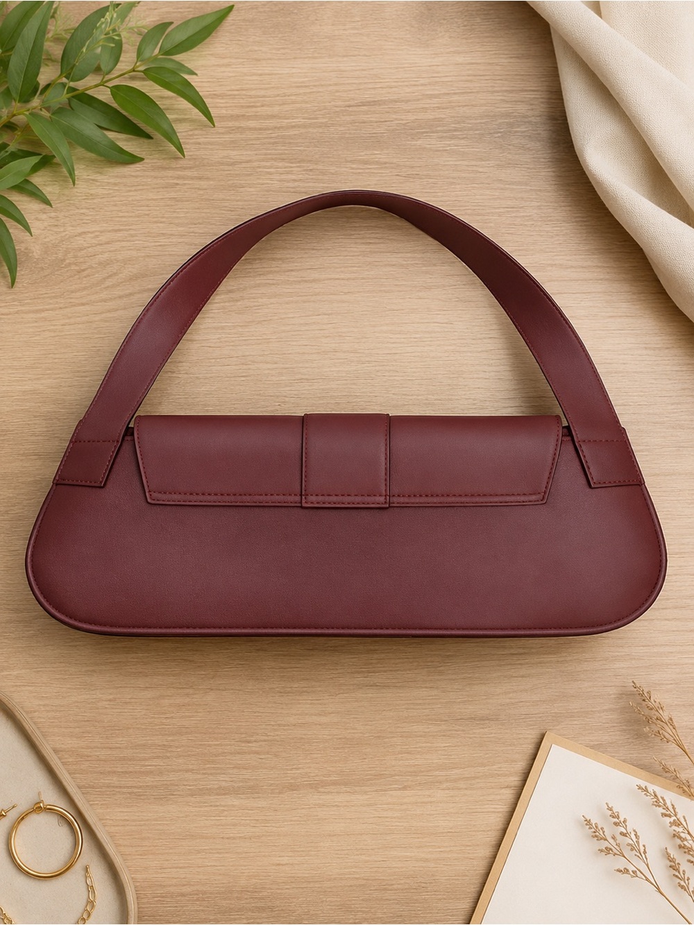 Guess Burgundy Leather Shoulder Bag with Silver Buckle - Picture 2 of 3